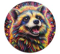 Puzzle rotondo in cartone psichedelico da 1000 pezzi per adulti, raffigurante un procione, adatto per compleanni, Halloween, Ringraziamento e Pasqua (67,5x67,5 cm).