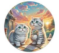 Puzzle rotondo inglese corto argento graduale 1000 pezzi per adulti e bambini animali gatti circolari puzzle creativo unico gioco di sfida 1000 pezzi (67,5 x 67,5 cm)