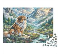 Puzzle russo da 1000 pezzi per adulti: Cane vicino al ruscello in montagna per adulti e bambini dai 12 anni in su + regalo 52x38 cm/1000 pezzi