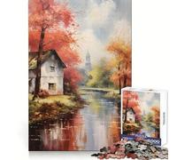 Puzzle rustico autunnale con fiume, 1000 pezzi, gioco di logica e abilità per tutta la famiglia, taglio preciso, oggetto da collezione (38x26cm)