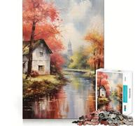 Puzzle rustico autunnale con fiume, 1000 pezzi, gioco di logica e abilità per tutta la famiglia, taglio preciso, oggetto da collezione (38x26cm)