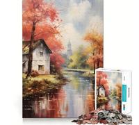 Puzzle rustico autunnale con fiume, 1000 pezzi, per ragazzi, gioco di puzzle, divertimento e creatività, opere d'arte da collezione (38x52cm)