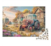 Puzzle rustico con scena trattore,stile vintage,arte campagna,1000 pezzi,cartone robusto riciclato,antipolvere,la casa,il tempo libero,antistress,famiglie,adulti,attività al,70x50 cm/1000 pezzi