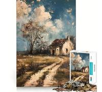 Puzzle rustico da 1000 pezzi con motivo di baita e strada di campagna, ideale per ragazzi Migliora la memoria, allevia la tensione e offre un'opera d'arte raffinata dai bordi netti (50x75cm)