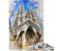 Puzzle Sagrada Familia 1000 pezzi acquerello, puzzle per adulti, difficoltà alta, gioco educativo, giocattolo, regalo di Natale (75x50 cm)