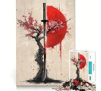Puzzle Sakura Katana Sole Rosso per adulti, 1000 pezzi, gioco intelligente, rilassante e divertente, da assemblare, regalo prezioso (38x26cm)