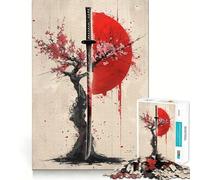 Puzzle Sakura Katana Sole Rosso per adulti, 1000 pezzi, rompicapo, per il tempo libero a casa, da assemblare, regalo di compleanno (50x75cm)