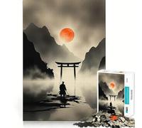 Puzzle "Samurai al cancello Torii con sole nascente" da 1000 pezzi per ragazzi, gioco di logica, divertimento e svago, taglio liscio, regalo speciale (50x75cm)