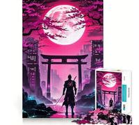 Puzzle "Samurai al neon sotto la luna piena" per adulti, 1000 pezzi, gioco intellettuale antistress, taglio preciso, regalo perfetto (50x75cm)