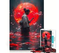 Puzzle Samurai con pesci koi e luna rossa per adolescenti, 1000 pezzi, gioco stimolante, per un piacevole svago, taglio preciso, lista dei desideri di Babbo Natale (38x26cm)