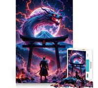 Puzzle Samurai Drago Super Luna da 1000 pezzi per adolescenti, giocattolo antistress, taglio di alta qualità, (38x52cm)