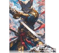 Puzzle Samurai Gatto Guerriero Puzzle Decompressione Giocattoli Carta Rettangolare Puzzle per Bambini e Adulti dai 12 Anni in su Regali di Natale 1000 pezzi (75x50 cm)