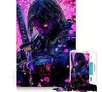 Puzzle Samurai Giappone Neon da 1000 pezzi per adulti, ideale per rafforzare la memoria, alleviare lo stress e creare ricordi, perfetto per un compleanno a sorpresa (38x26cm)