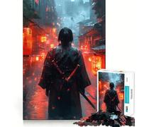 Puzzle "Samurai in una strada giapponese sotto la pioggia", 1000 pezzi, per ragazzi, gioco di logica, divertimento e svago, taglio liscio, regalo speciale (38x52cm)