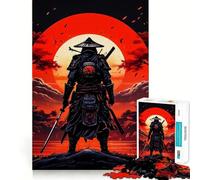 Puzzle Samurai Luna Rosso Giappone per adolescenti 1000 pezzi Richiamo Miglioramento Rilassante Divertimento Taglio Chiaro Decorazione da Parete (38x52cm)