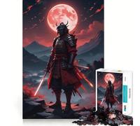 Puzzle Samurai Luna Rosso Giappone per adolescenti 1000 pezzi Richiamo Miglioramento Rilassante Divertimento Taglio Chiaro Decorazione da Parete (38x26cm)