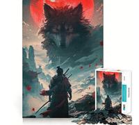 Puzzle Samurai Lupo Luna Rosso da 1000 pezzi per adulti, puzzle rilassante per la mente, arte da assemblare, (50x75cm)