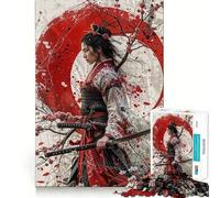 Puzzle Samurai Sakura Luna Rossa per adulti, 1000 pezzi, migliora la memoria, rilassa la mente, opera d'arte dai bordi netti, pezzo da collezione (38x52cm)