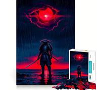 Puzzle "Samurai sotto la pioggia con luna rossa" per ragazzi, 1000 pezzi, stimola la memoria, momenti di serenità, taglio premium, regalo di compleanno (50x75cm)