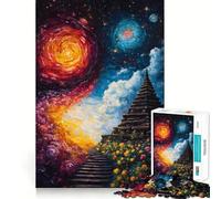 Puzzle "Scala verso il Cosmo" da 1000 pezzi per adolescenti, ideale per rafforzare la memoria, per una vita tranquilla e serena, con bordi di qualità e un tocco di Babbo Natale 38x26cm