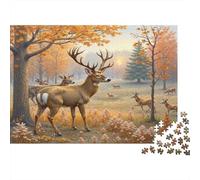 Puzzle Scena Branco Cervi Foresta 1000 pezzi, foresta autunnale, taglio preciso, incorniciabile, opera dettagliata, cartone premium spesso, per famiglie, 70x50cm
