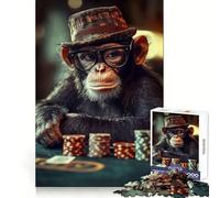 Puzzle "Scimmia Chef che gioca a poker" per adolescenti, 1000 pezzi, per sviluppare la destrezza mentale, ideale per i momenti di relax, taglio di alta qualità, regalo di Natale (38x26cm)
