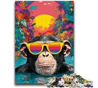 Puzzle "Scimpanzé sulla spiaggia" da 1000 pezzi per adolescenti, difficile da completare ma divertente e umoristico, regalo di compleanno, regali, decorazione murale (50x75cm)