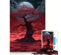 Puzzle scuro "Albero della Luna Rossa" per adulti, 1000 pezzi, stimola la memoria, gioco di gruppo, assemblaggio, sorpresa natalizia (38x52cm)
