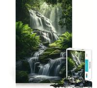 Puzzle "Serena cascata in una foresta lussureggiante" per adolescenti, 1000 pezzi, gioco per l'esercizio mentale, design rilassante, assemblaggio, sorpresa di Natale (38x26cm)