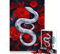 Puzzle "Serpente Bianco tra Rose Cremisi" da 1000 pezzi,gioco interattivo per stimolare la mente,incastro perfetto,nessun pezzo si stacca,sfida cerebrale per la casa (50x75cm)