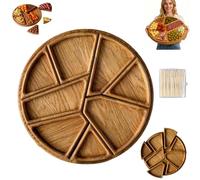 Puzzle Serving Tray Wood, Funny Round Shaped Puzzle Serving Tray with 8 Removable Compartments, Free 100 disposable forks for Fruits, Nuts, Meats, Dips, Party, Daily Family Meals (Medium 25x25x3cm)