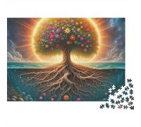 Puzzle sferico "Albero della vita" arboreo 1000 pezzi,cartone spesso riciclato,viaggio in una giornata piovosa,soggiorno per adulti,adolescenti,principianti,avanzati,52x38cm/1000 pezzi