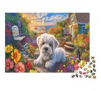 Puzzle Shih Tzu 1000 Pezzi Carta Riciclata Cucciolo Riposo Paesaggio Fiorito Gioco Sfida Difficile Educativo Attività Casa per Adulti 52x38cm