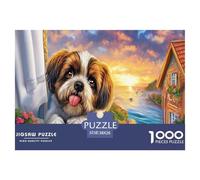 Puzzle Shih Tzu 1000 Pezzi Carta Riciclata Cucciolo Seduto Paesaggio Fiorito Gioco Sfida Difficile Attività Casa Regalo Perfetto per Adulti 38x26cm