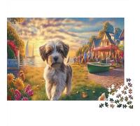 Puzzle Shih Tzu at Sunset Lakeside Town 1000 Pezzi Per Adulti - Pet Rilassamento Di Giochi, Parete Da Decorazione E Regalo 70x50cm/1000pcs