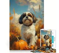 Puzzle Shih Tzu con zucche per ragazzi, 1000 pezzi, gioco di logica e antistress, taglio preciso, regalo di Babbo Natale 38x26cm