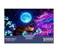 Puzzle Siamese Cat 1000 Pezzi Per Bambini E Adulti, Puzzle Con Full Moon Flower Tree, Momenti Felici Insieme, Regalo Per Adulti E Ragazzi 38x26cm/1000pcs