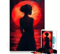 Puzzle Silhouette sotto la luna rossa, 1000 pezzi, per adolescenti, per migliorare la memoria e il tempo libero, con sagoma di Babbo Natale 38x26cm