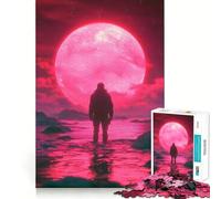 Puzzle Silhouette sotto la luna rossa per adolescenti, 1000 pezzi, gioco per esercizi mentali, attività per la casa, taglio di precisione, decorazione murale 38x26cm