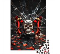Puzzle Skull 1000 Pezzi in Legno Per Adulti Gioco in Famiglia Rompicapo Skull Butterfly Wings Shattered Glass Regalo Compleanno 1000pcs (75x50cm)