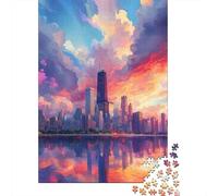 Puzzle Skyline Chicago in Pezzi, Riflesso al Tramonto, 1000 Pezzi Carta Riciclata, Regali Uomini Donne, Gioco Educativo per Rilassarsi in Pezzi 38x26cm/1000pcs