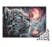 Puzzle Snow Leopard with Butterfly Under Blood Moon 1000 Pezzi Sfidanti Wildlife - Adulti Per, Rilassamento E Gioco Familiare Per Ideale, Parete Da Decorazione E Regalo 70x50cm/1000pcs