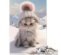 Puzzle Snowy Paws And Hat da 1000 pezzi per adulti, puzzle in legno per adulti, adolescenti, ragazzi, uomini e donne, regalo 1000 pezzi (75x50 cm)