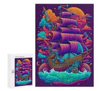 Puzzle sofisticato per adulti 300 pezzi Fantasy Sailing Ship - 7 puzzle per adolescenti - giochi divertenti - promuove la memoria, ottimo regalo per gli appassionati di gioco, 300 pezzi