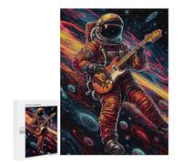 Puzzle sofisticato per adulti, 500 pezzi, astronauta in Space Playing Guitar, 1 puzzle gioco di famiglia, regalo di compleanno, per gli appassionati di gioco, 500 pezzi