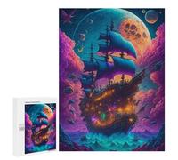 Puzzle sofisticato per adulti, 500 pezzi, Fantasy Sailing Ship in A Colorful Sky Puzzle, gioco di famiglia, regalo di compleanno, per gli appassionati di gioco, 500 pezzi