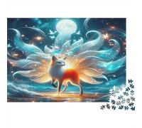 Puzzle Sostenibile 1000 Pezzi Volpe a Nove Code Volpe con Coda Luminosa sotto la Luna per Adulti Gioco Educativo di Sollievo dallo Stress 38x26cm/1000pz