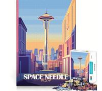 Puzzle Space Needle Cityscape per ragazzi, 1000 pezzi, Recall Upgrade Calm Relax Clear Cut Art Collection Piece (50x75cm)
