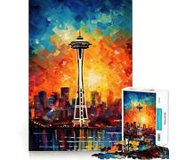 Puzzle Space Needle di Seattle per ragazzi, 1000 pezzi, giocattolo divertente e stimolante, decorazione murale con ritagli trasparenti (38x26cm)