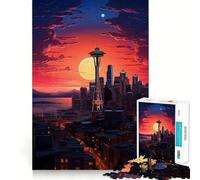Puzzle Space Needle di Seattle, WA, da 1000 pezzi per adolescenti, gioco di logica mentale, evasione rilassante, opera d'arte dai bordi sottili, da collezione (38x26cm)